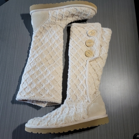 UGG‎ Australia Lattice Knit Cardy Tall 1002483 Ivory/Gold Women's 7 NWOT. - Picture 2 of 10